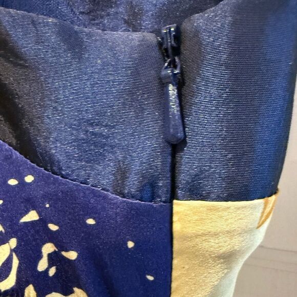 Wow! Prom & Pageant 100% Silk Formal Dress Sleeveless Gold Blue Y2K Size 4 - Picture 2 of 8